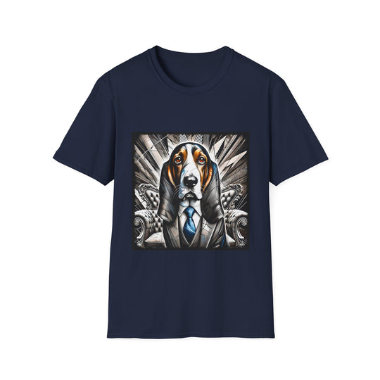 Basset Hound B&W Bold Eyes design dog lover unisex t-shirt in navy