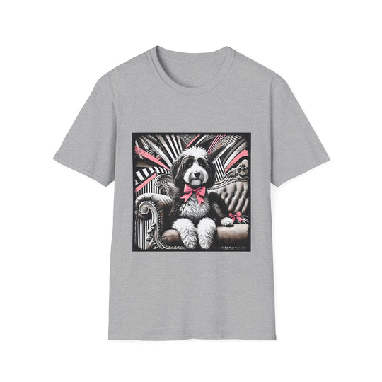 Bernedoodle B&W Pink Bow design dog lover unisex t-shirt in sport grey
