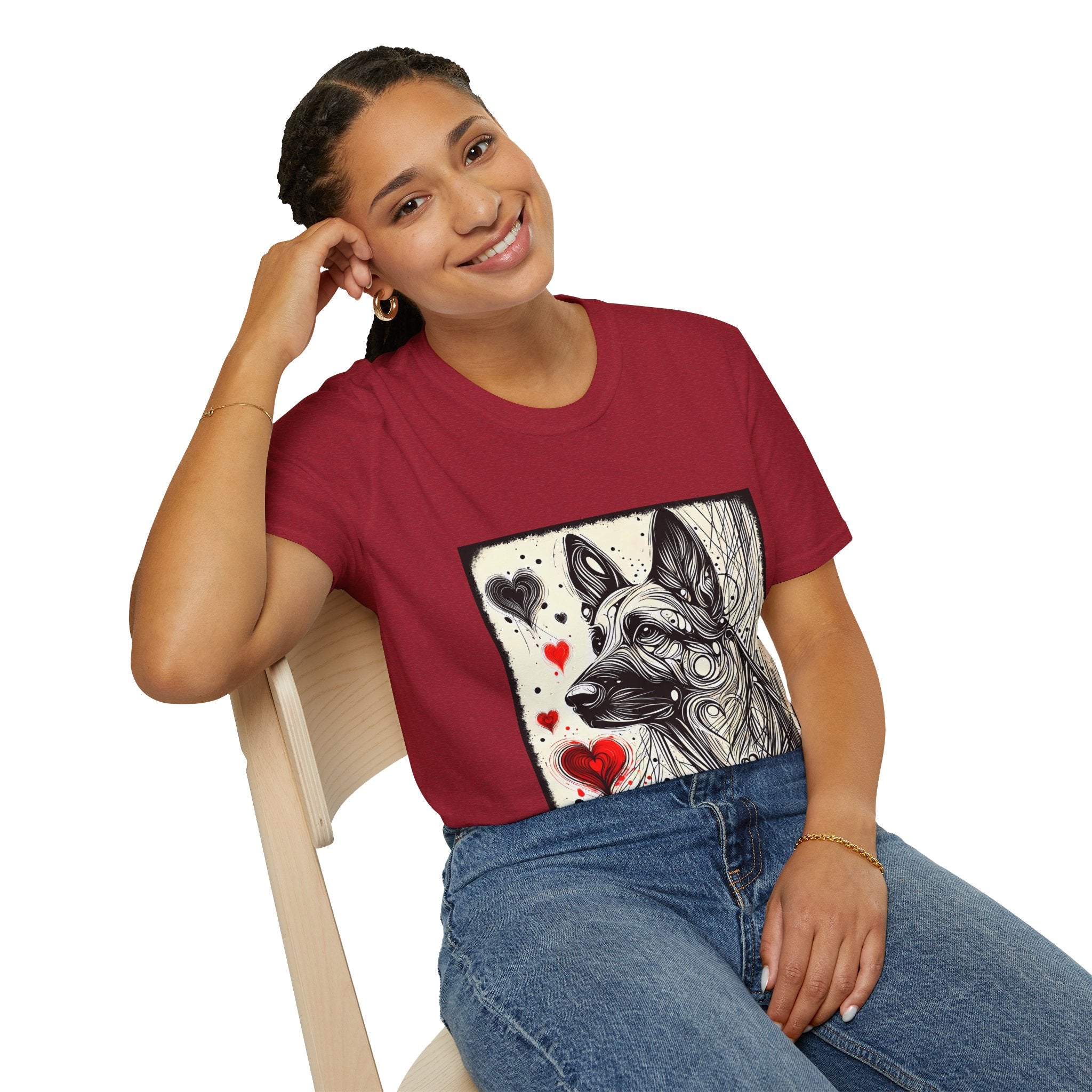 German Shepherd Bold Heart Sketch | Unisex Dog T-Shirt