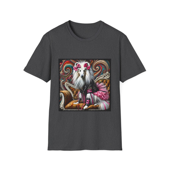 Collie Pink Rocker design dog lover unisex t-shirt in dark heather