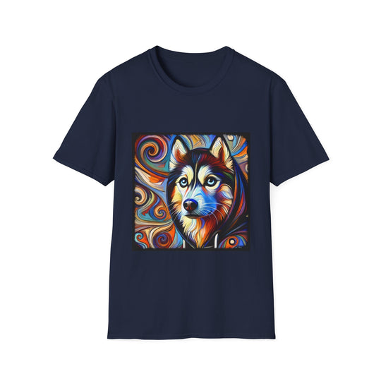 Siberian Husky Relaxed Swirl design dog lover unisex t-shirt in navy