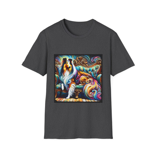 Collie Pastel Swirl design dog lover unisex t-shirt in dark heather