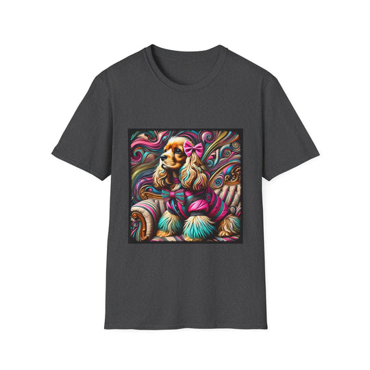 Cocker Spaniel Pink Rocker design dog lover unisex t-shirt in dark heather