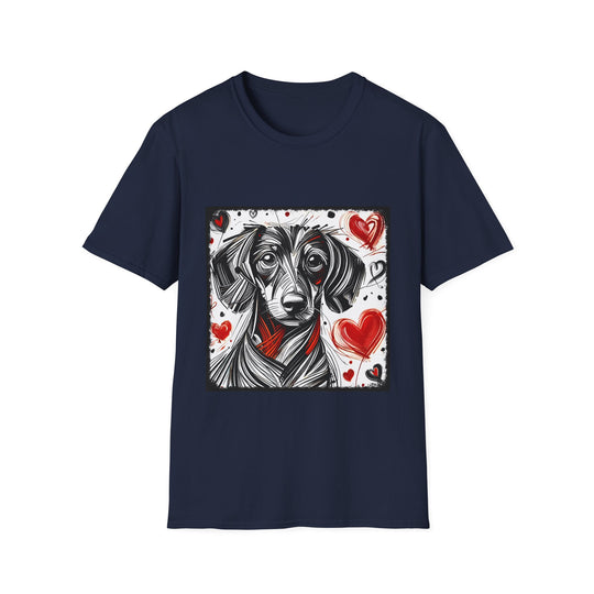 Dachshund Bold Heart Sketch design dog lover unisex t-shirt in navy