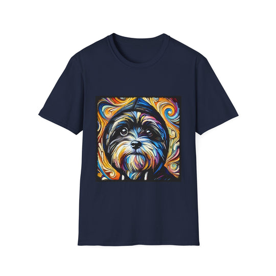 Havanese Street Swirl design dog lover unisex t-shirt in navy