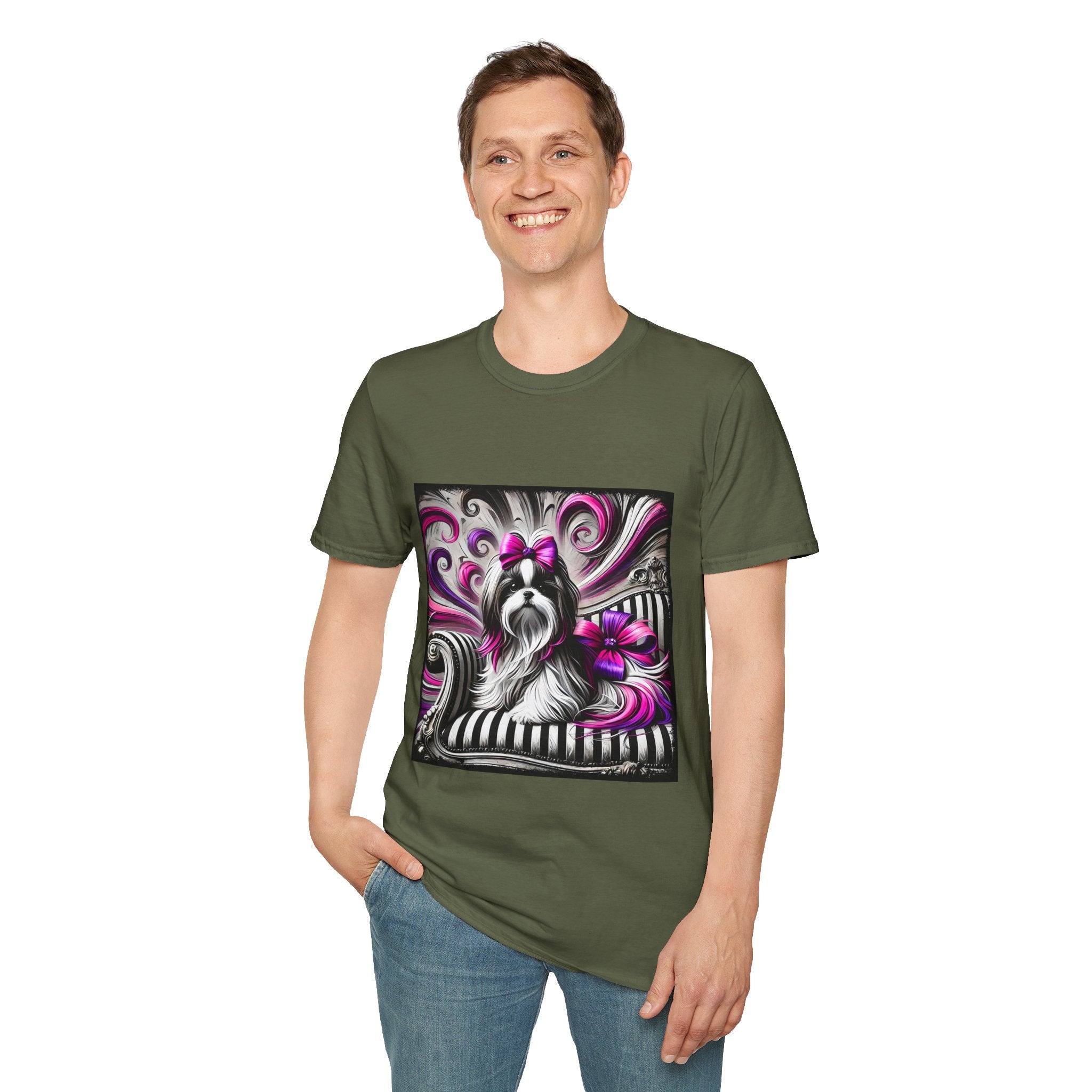 Shih Tzu B&W Pink Bow | Unisex Dog T-Shirt
