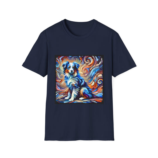Miniature American Shepherd Blue Merle Swirl design dog lover unisex t-shirt in navy