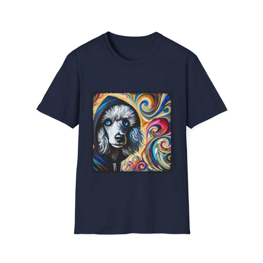 Poodle Relaxed Swirl design dog lover unisex t-shirt in navy