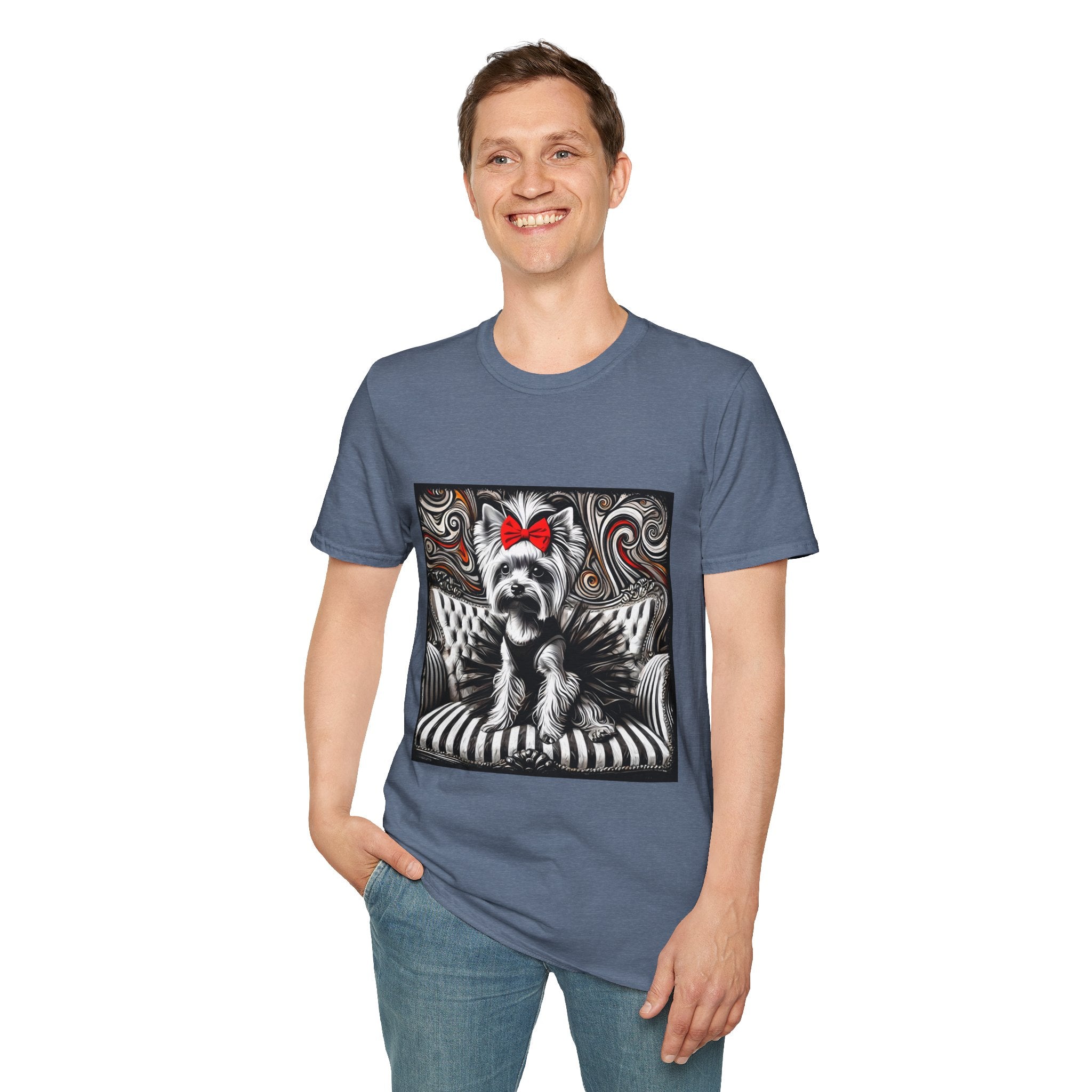 Yorkshire Terrier B&W Red Bow Bold | Unisex Dog T-Shirt