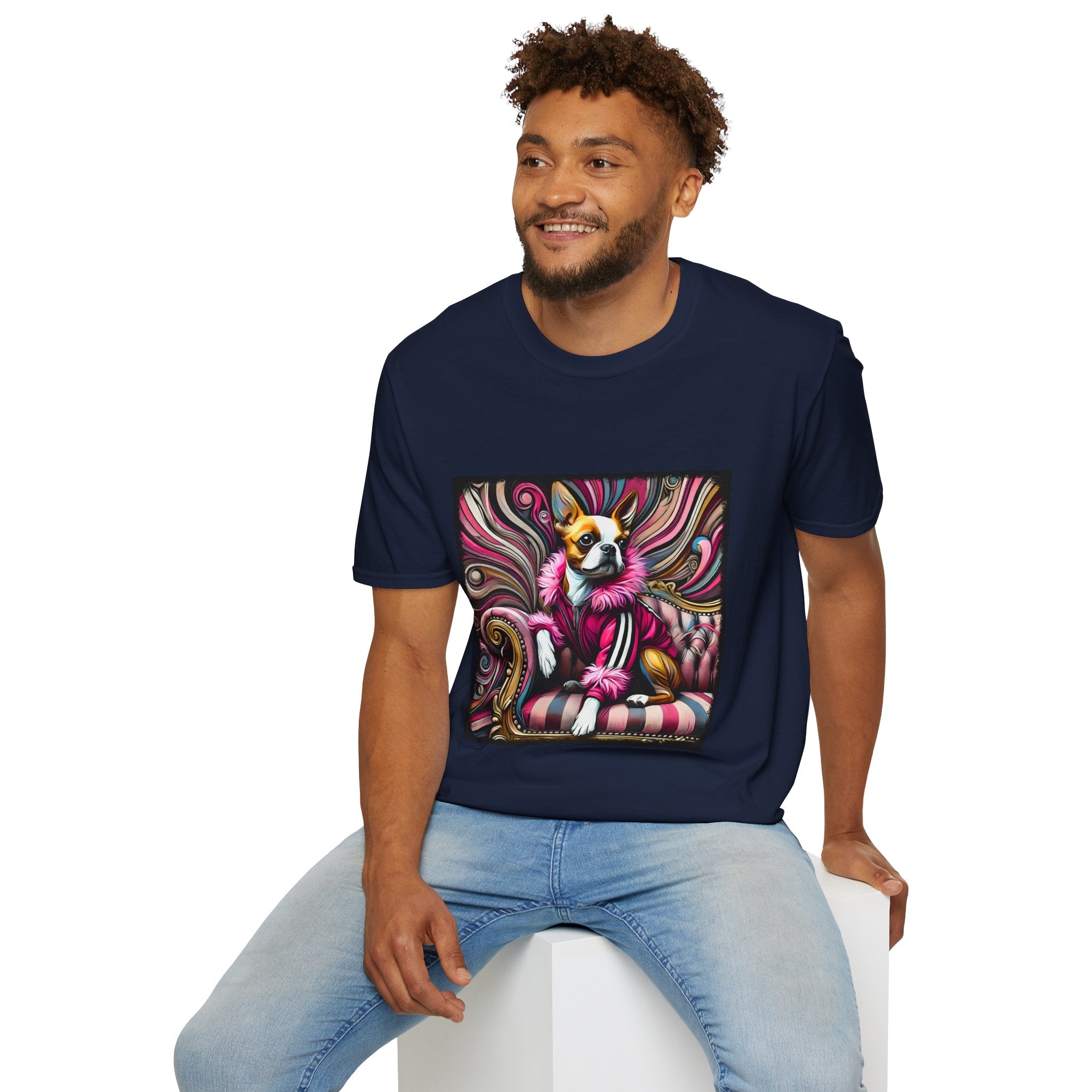 Boston Terrier Pink Rocker | Unisex Dog T-Shirt