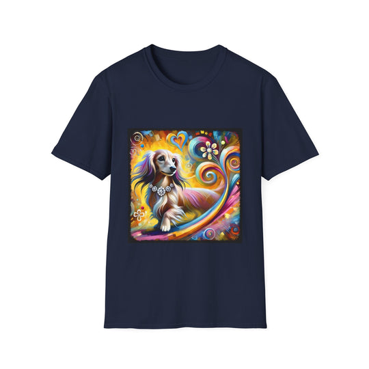 Dachshund Bold Diamond Swirl design dog lover unisex t-shirt in navy