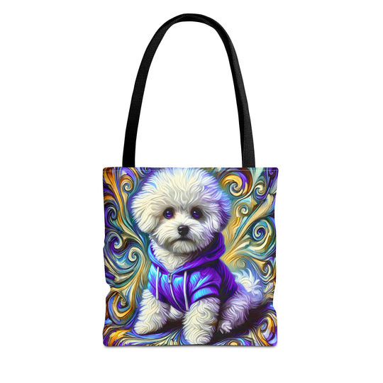 Bichon Frise Tote Bag Electric Swirl Dog Lover Gift tote bag in black
