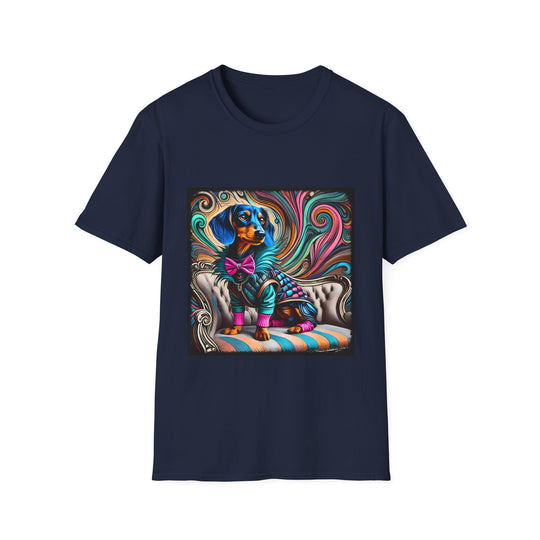 Dachshund Blue Rocker Unisex Dog T-Shirt unisex t-shirt in navy