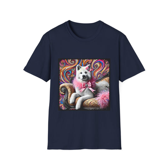 Akita Pink Sass Swirl design dog lover unisex t-shirt in navy