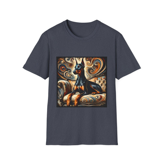 Doberman Pinscher Warm Swirl design dog lover unisex t-shirt in heather navy
