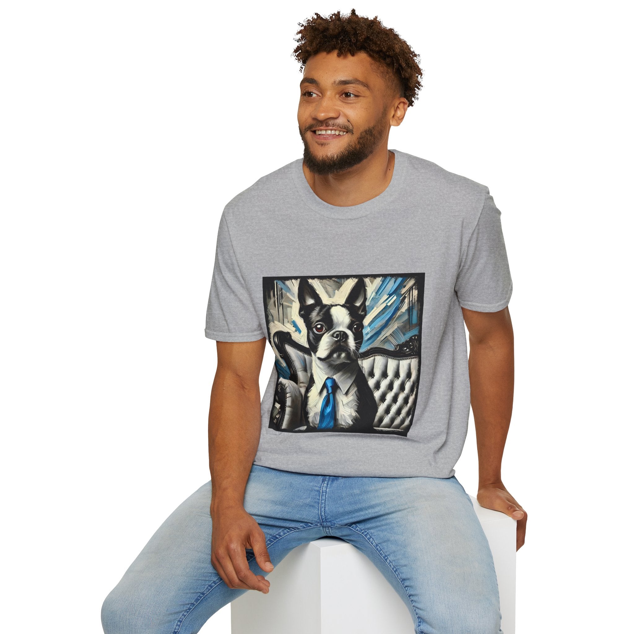 Boston Terrier B&W Bold Tie | Unisex Dog T-Shirt