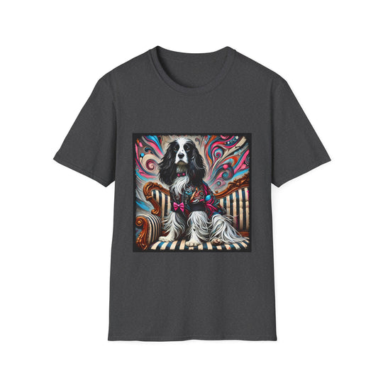 English Springer Spaniel Pink Rocker design dog lover unisex t-shirt in dark heather