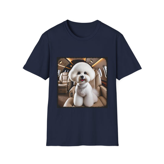 Bichon Frise Friendly Flier design dog lover unisex t-shirt in navy