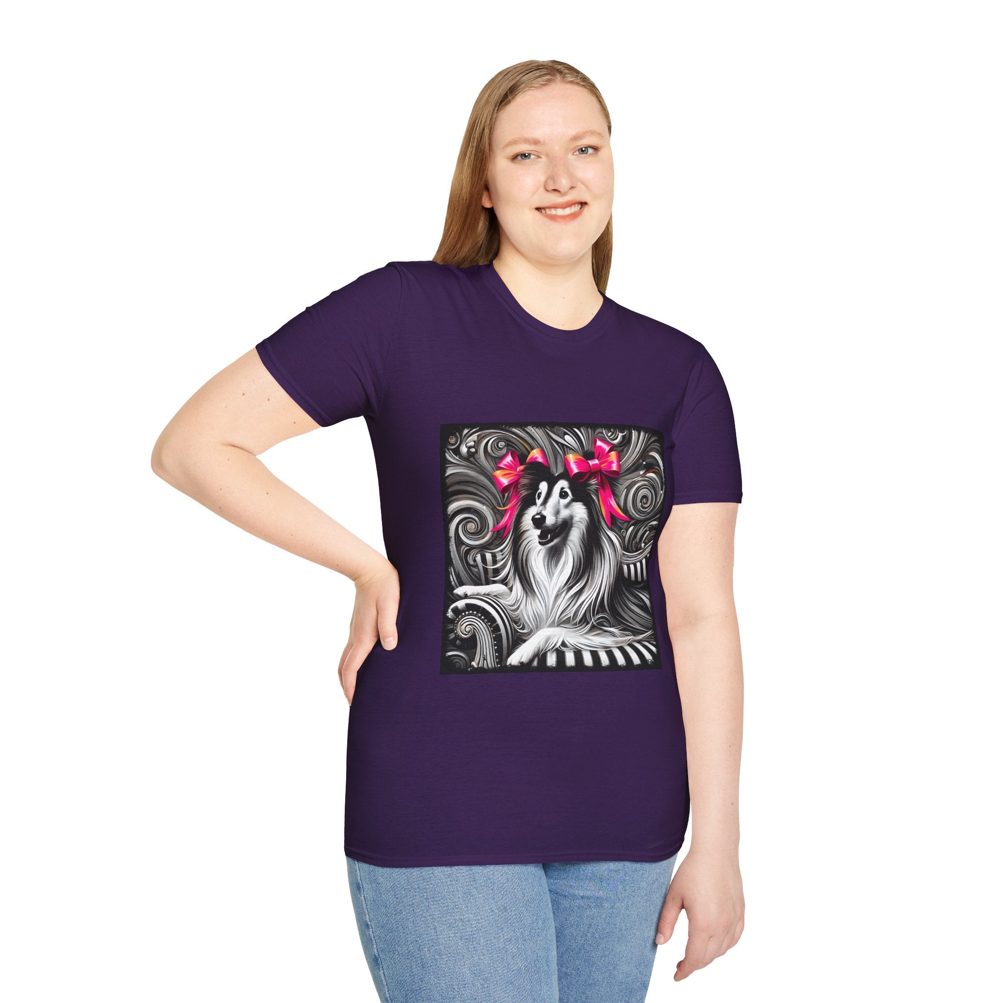 Collie B&W Pink Bow | Unisex Dog T-Shirt