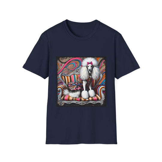 Poodle Chic Rocker design dog lover unisex t-shirt in navy