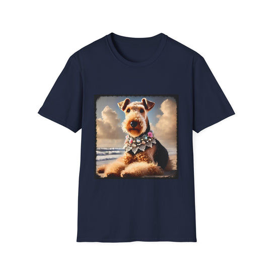 Airedale Terrier Beach Beauty design dog lover unisex t-shirt in navy