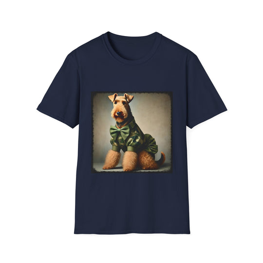 Airedale Terrier Combat Cutie design dog lover unisex t-shirt in navy