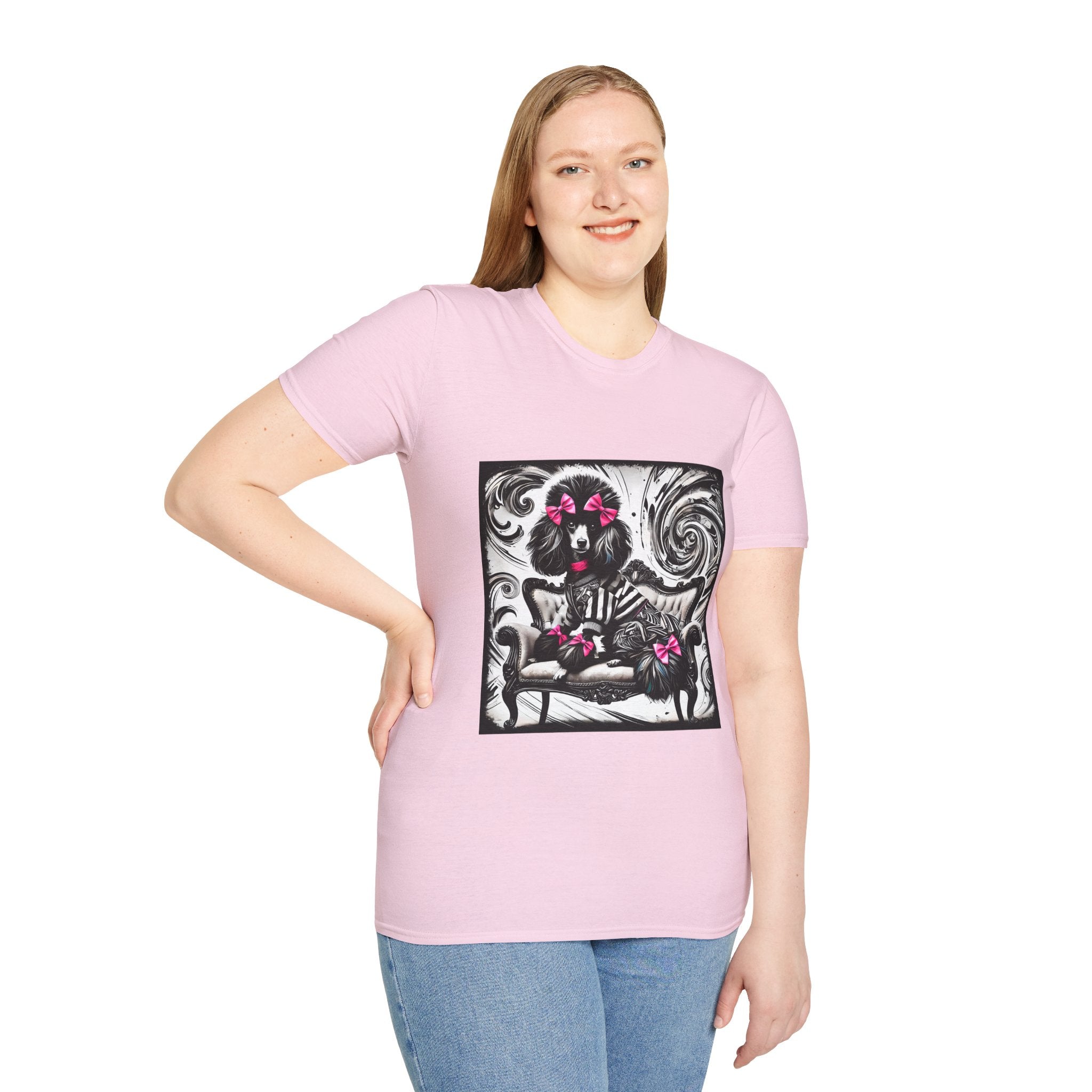 Poodle B&W Pink Bow Rocker | Unisex Dog T-Shirt