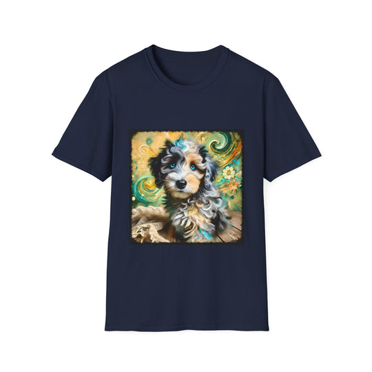 Aussiedoodle Emerald Swirl design dog lover unisex t-shirt in navy