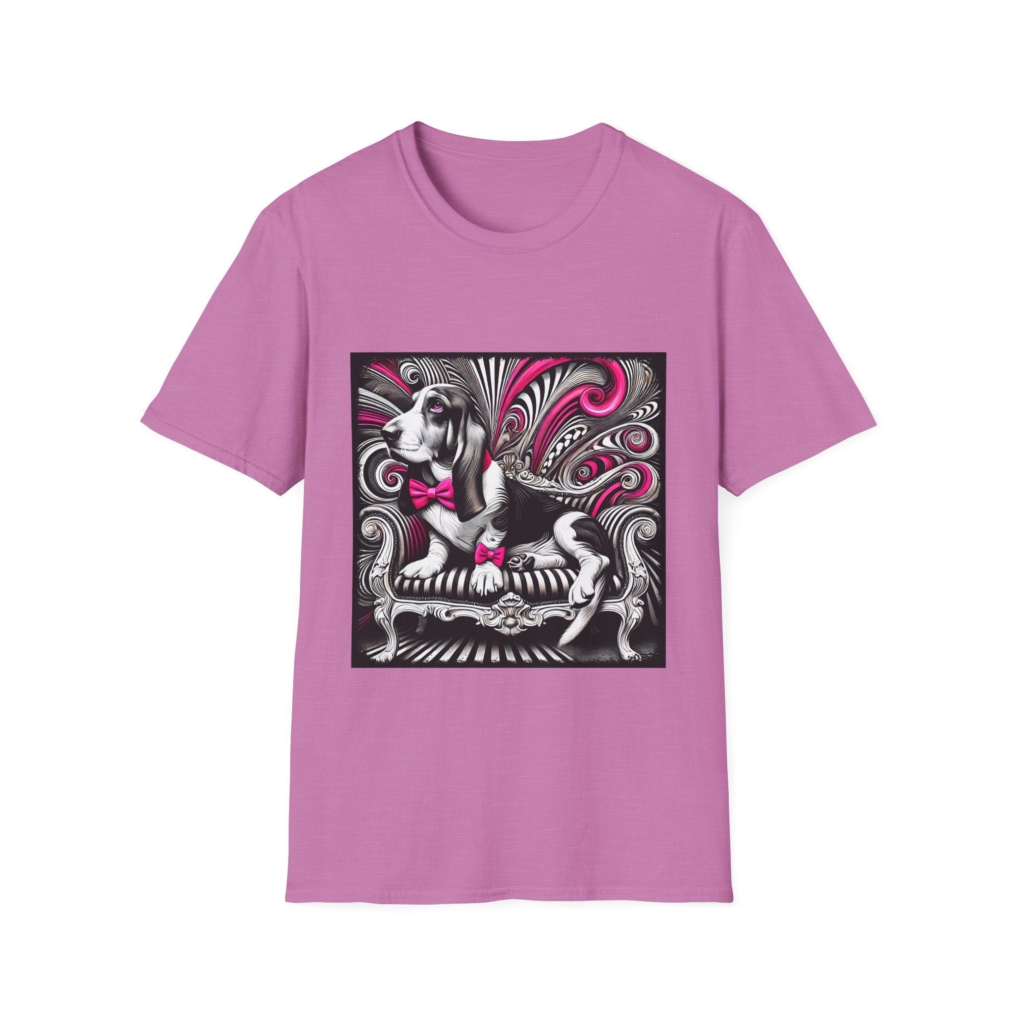 Basset Hound B&W Pink Bow Bold | Unisex Dog T-Shirt