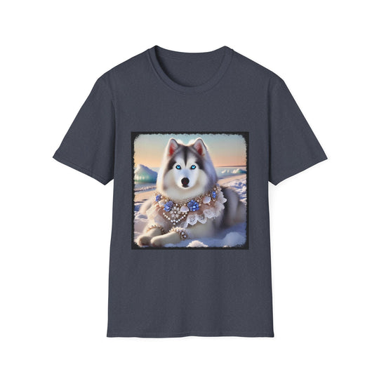Siberian Husky Snow Princess design dog lover unisex t-shirt in heather navy