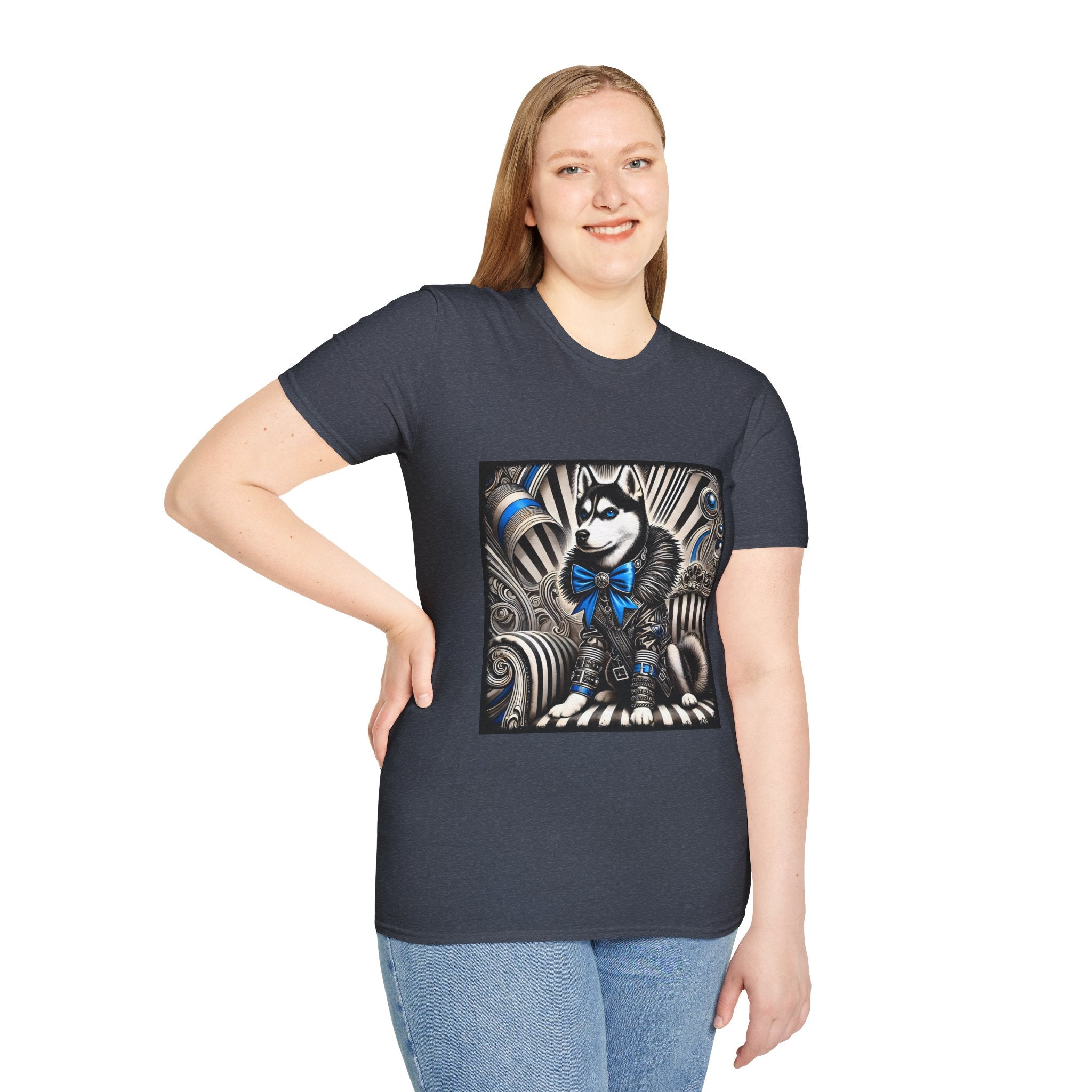 Siberian Husky B&W Blue Bow | Unisex Dog T-Shirt