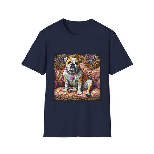 Bulldog Pink Diamond Swirl design dog lover unisex t-shirt in navy