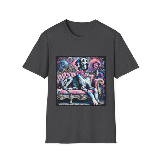 Great Dane Purple Heart Swirl design dog lover unisex t-shirt in dark heather