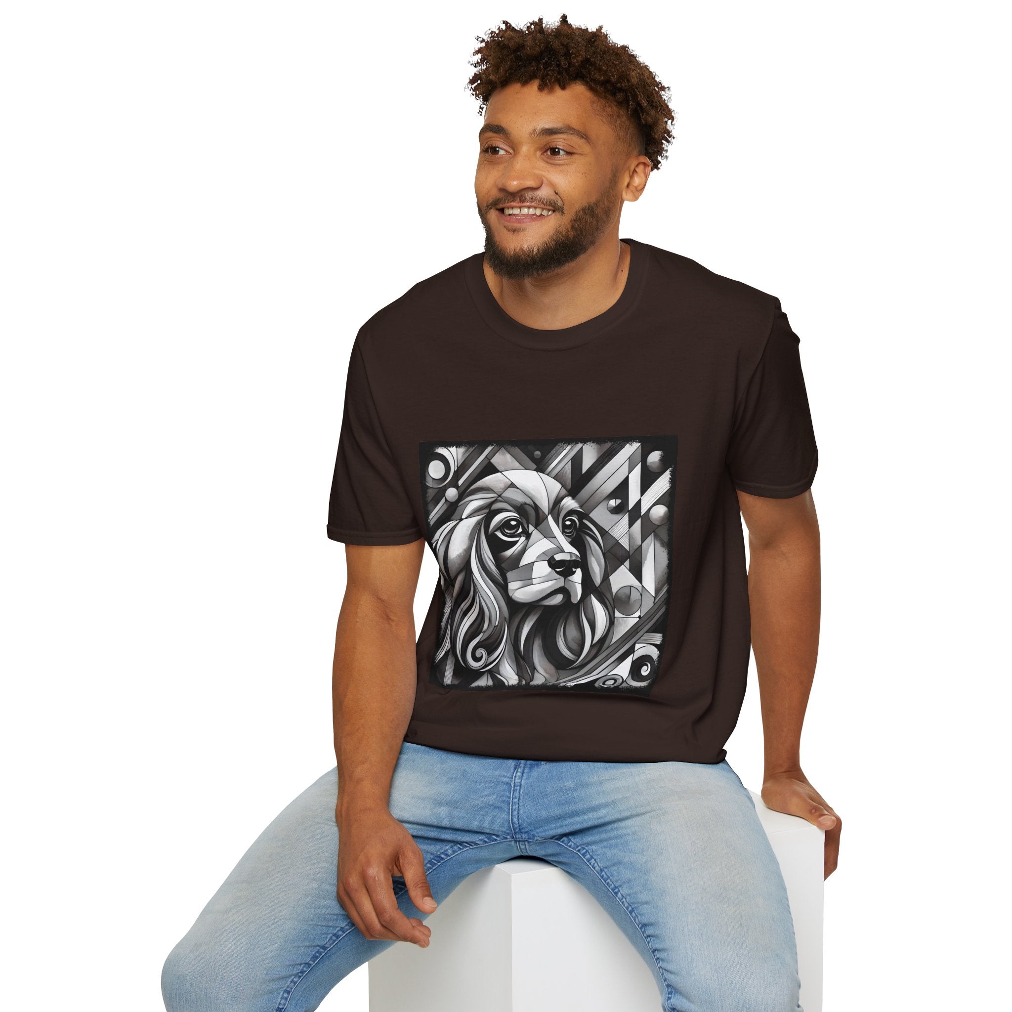 Cocker Spaniel B&W Bold Geometric | Unisex Dog T-Shirt