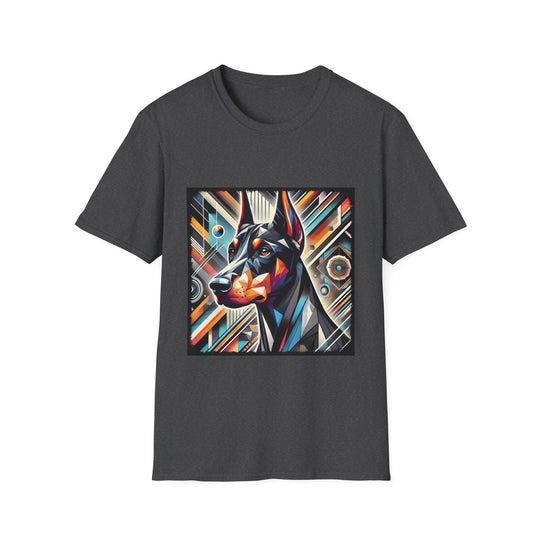 Doberman Pinscher Multicolored Geometric design dog lover unisex t-shirt in dark heather