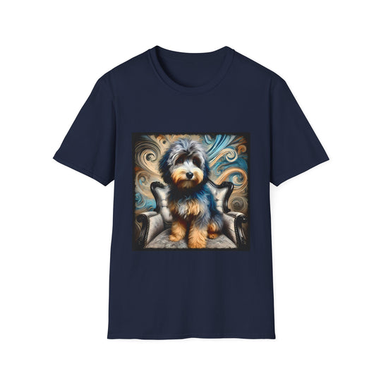 Aussiedoodle Ethereal Swirl design dog lover unisex t-shirt in navy