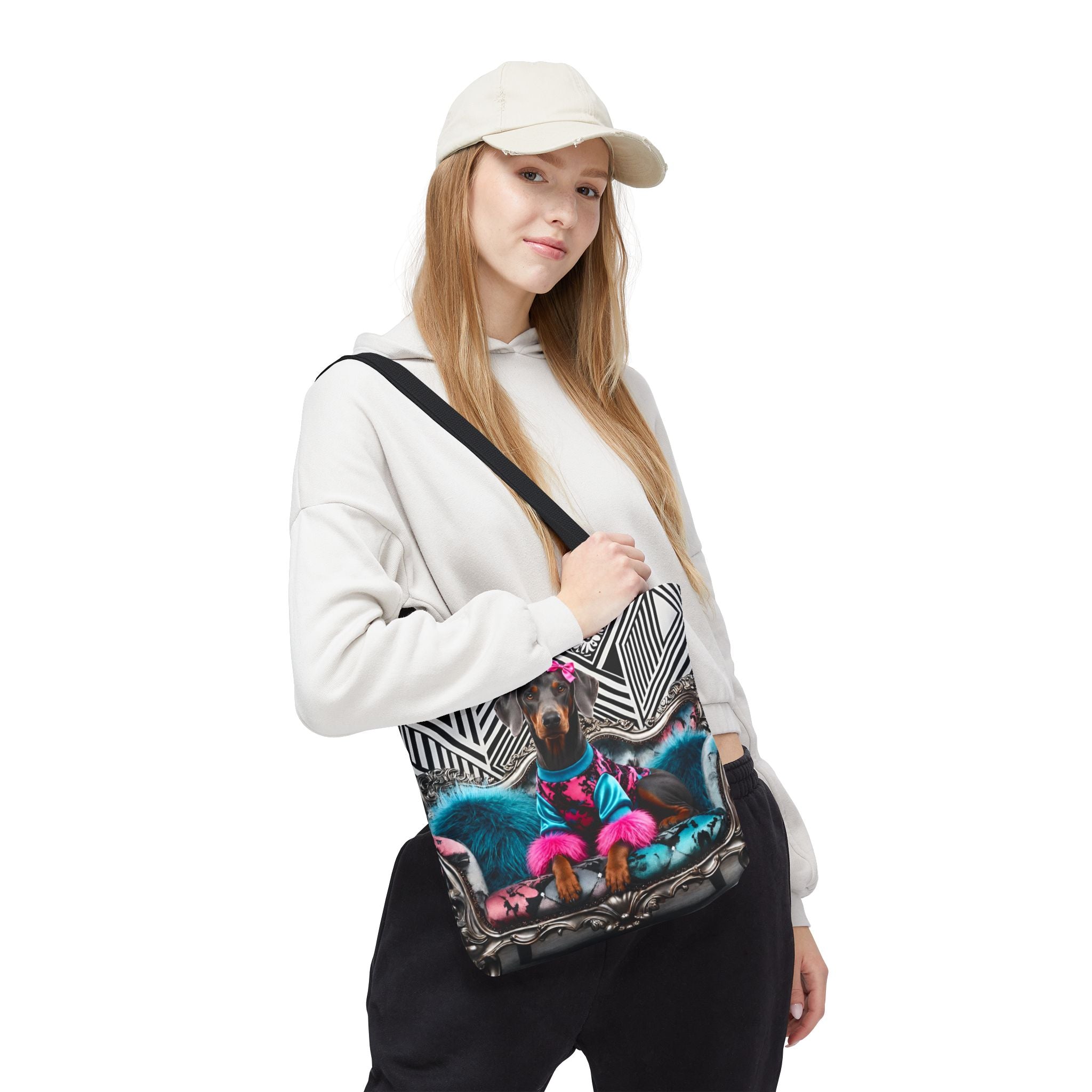 Blue Doberman Pinscher Tote Bag | Neon Nobility Dog Lover Gift