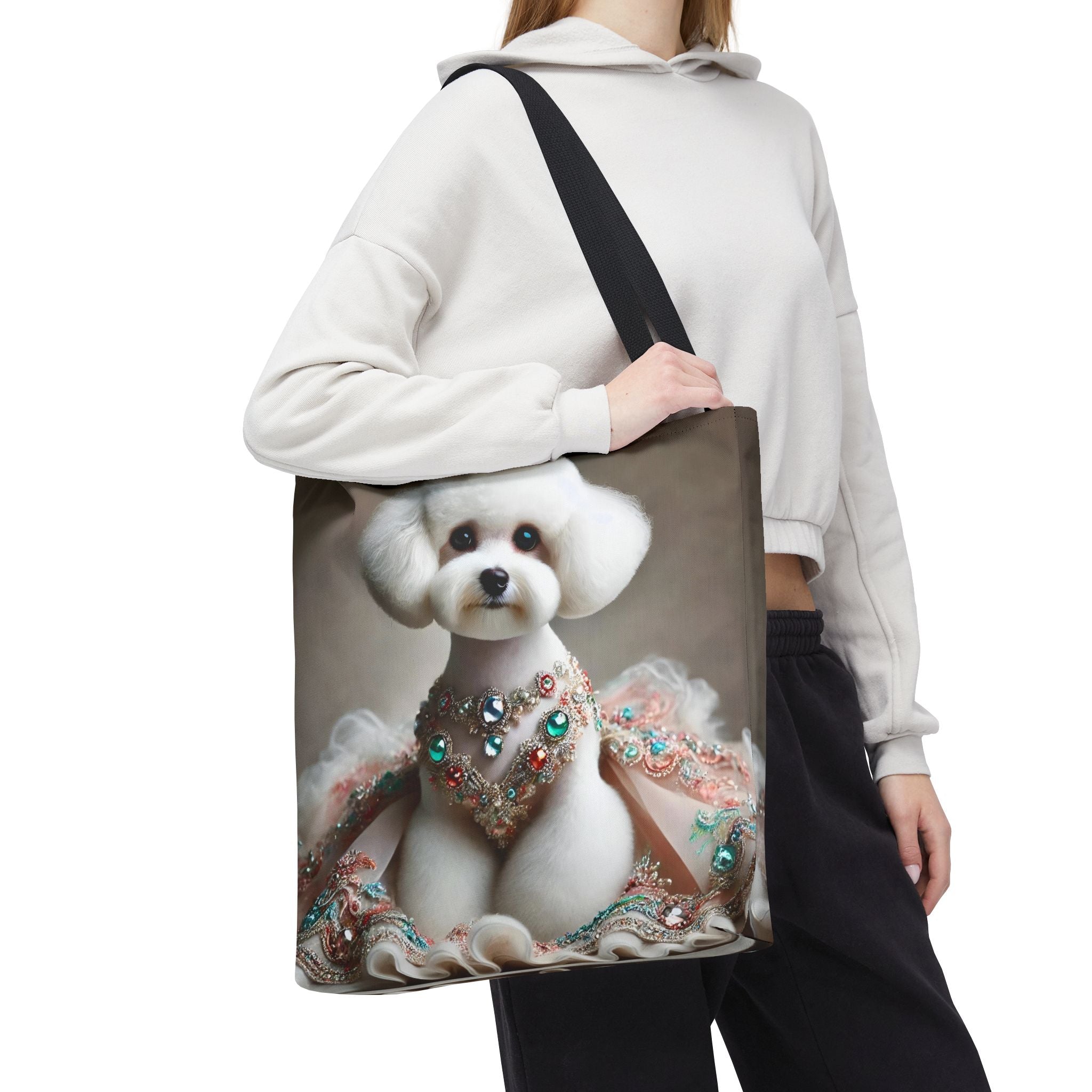 Bichon Frise Tote Bag Jeweled Beauty Dog Lover Gift tote bag in black