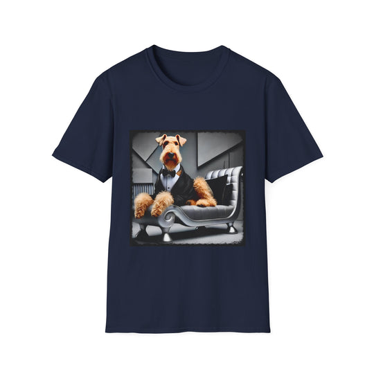 Airedale Terrier Tux Luxe design dog lover unisex t-shirt in navy