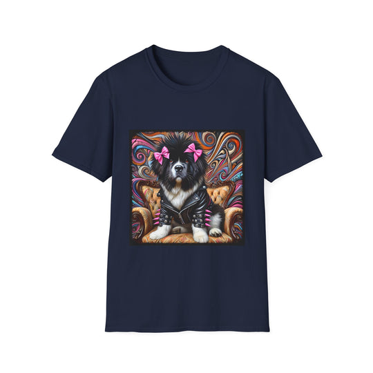 Newfoundland Pink Bow Vivid Rocker design dog lover unisex t-shirt in navy
