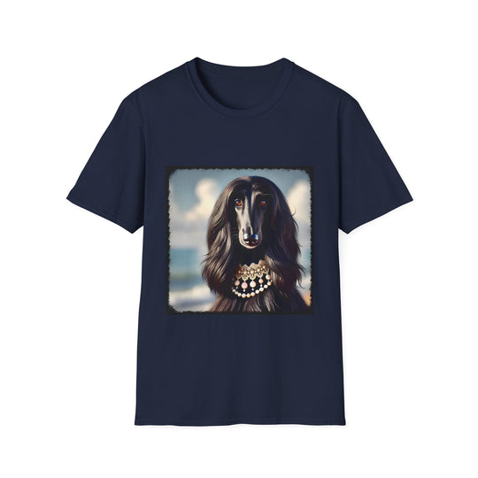 Afghan Hound Beach Bombshell design dog lover unisex t-shirt in navy