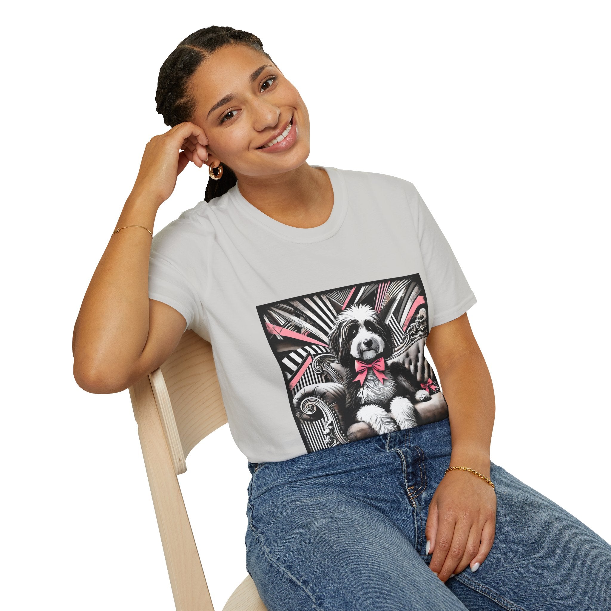 Bernedoodle B&W Pink Bow| Unisex Dog T-Shirt