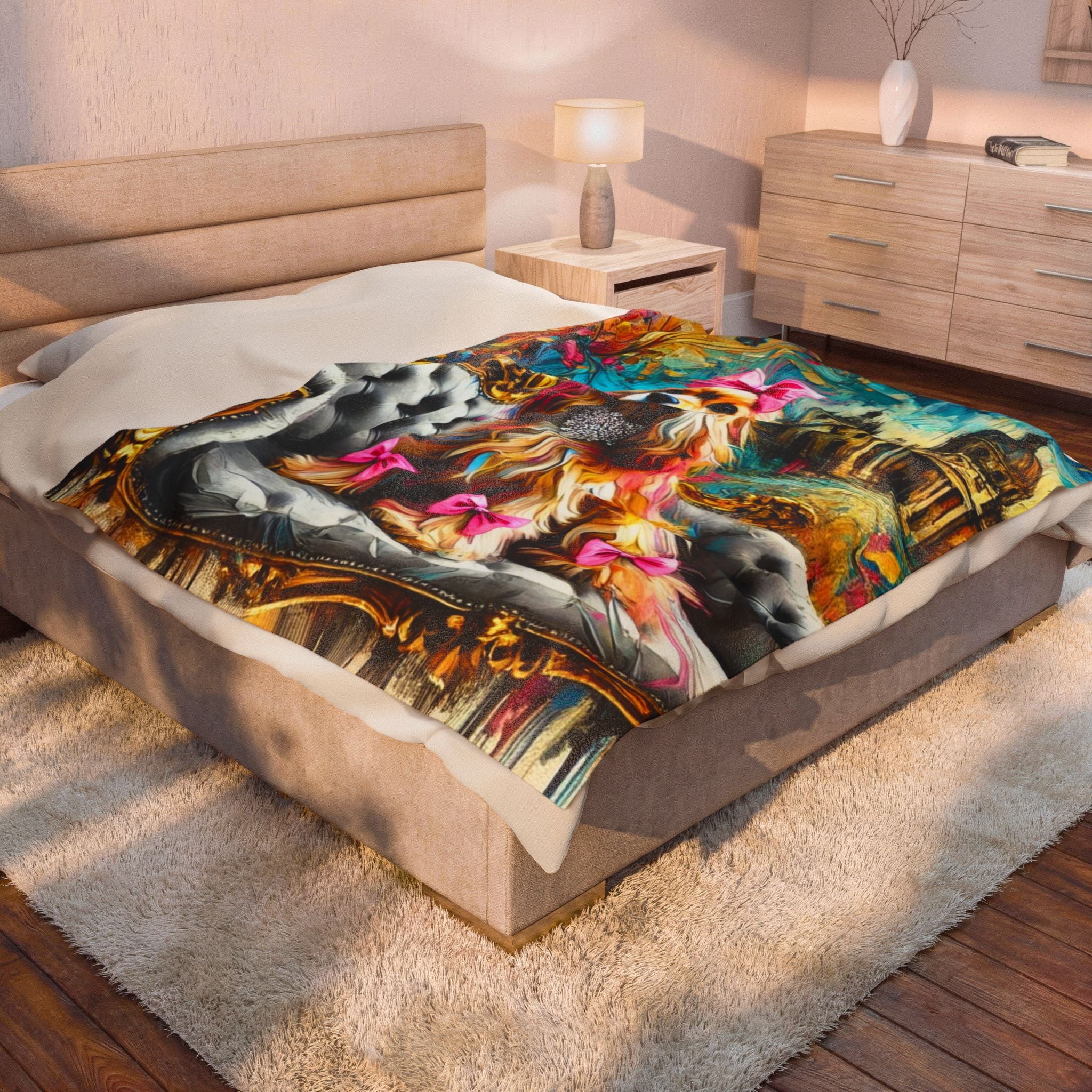 Cocker Spaniel velveteen plush blanket featuring the "Diamond Princess Classic" design with elegant diamond-inspired artwork for Cocker Spaniel lovers.
