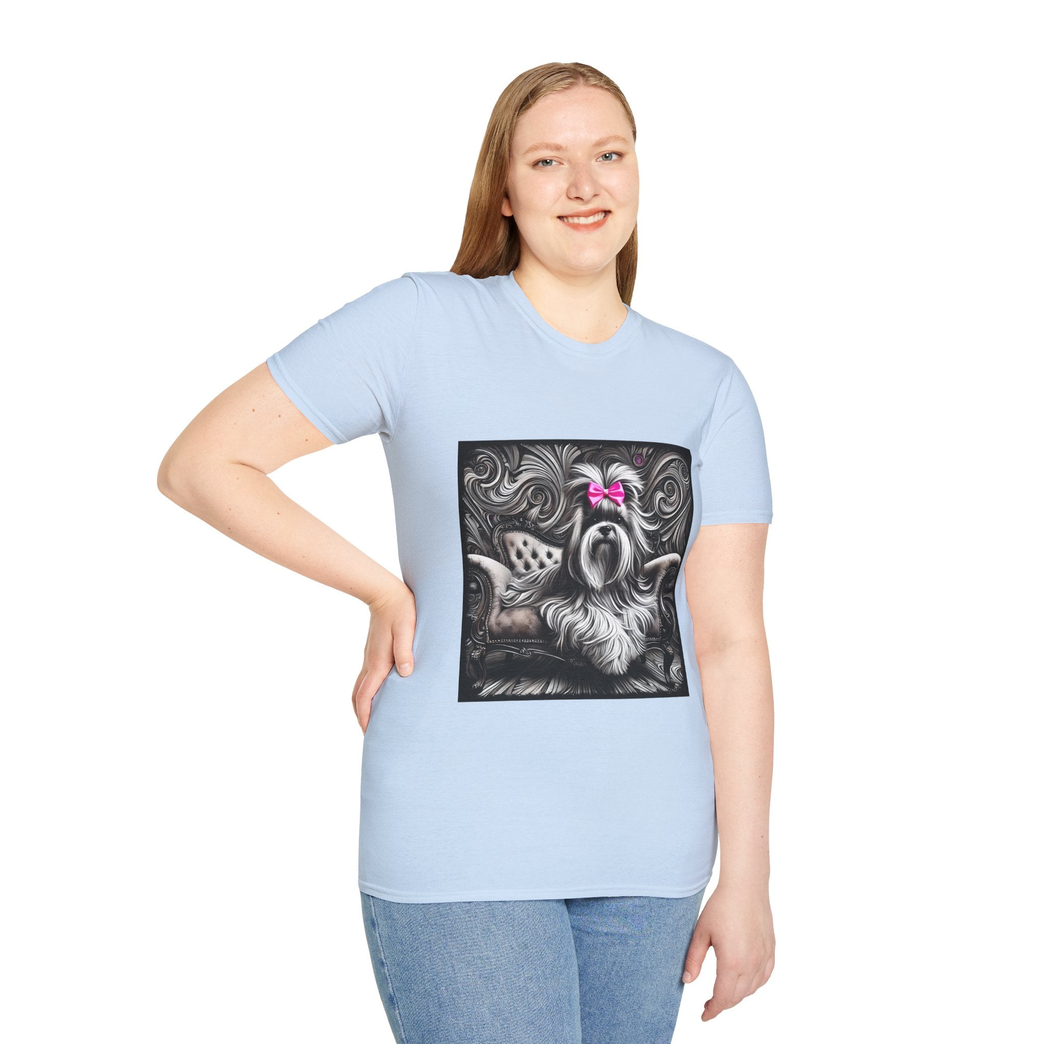 Lhasa Apso B&W Pink Bow | Unisex Dog T-Shirt
