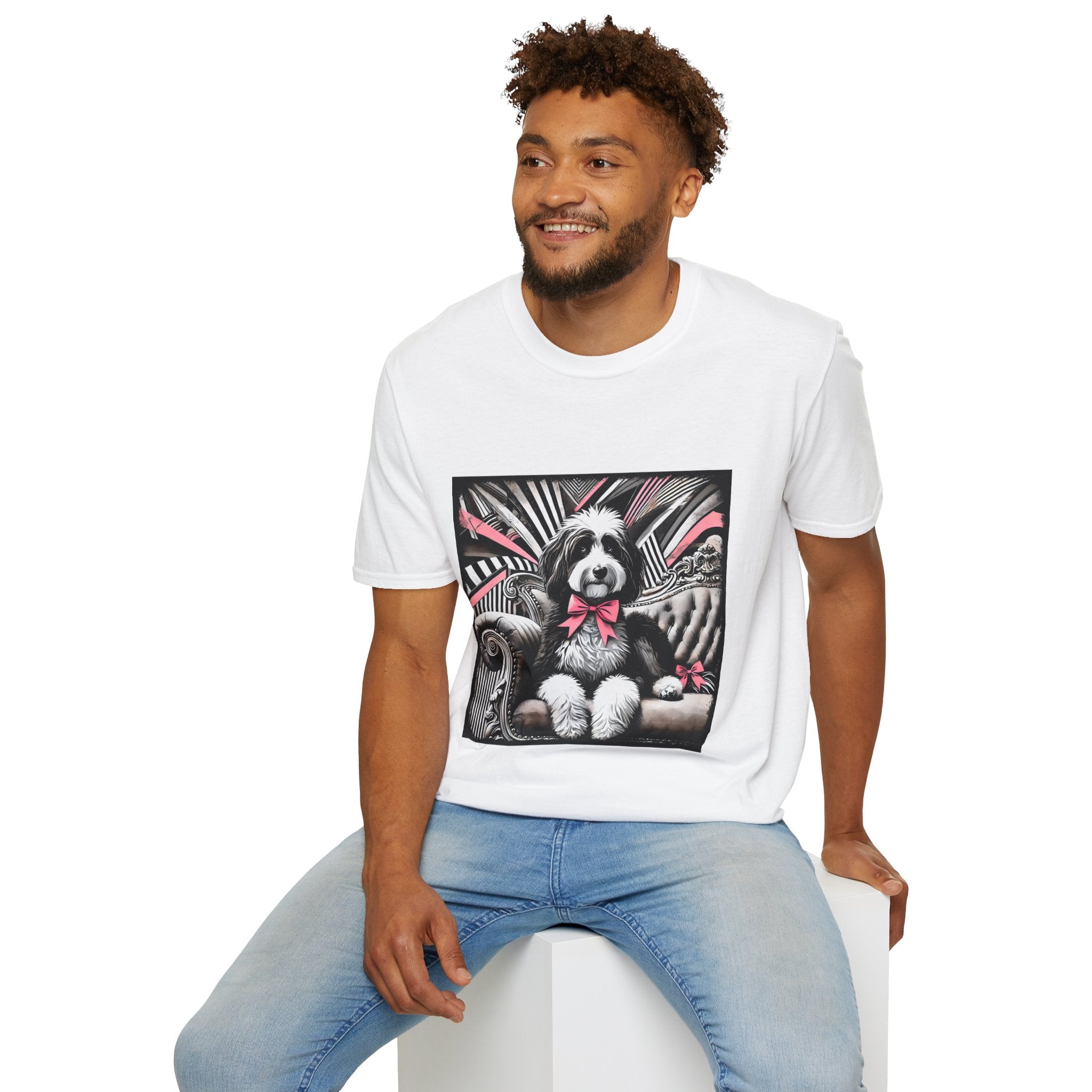 Bernedoodle B&W Pink Bow| Unisex Dog T-Shirt