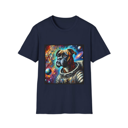 Boxer Cosmic Dream design dog lover unisex t-shirt in navy