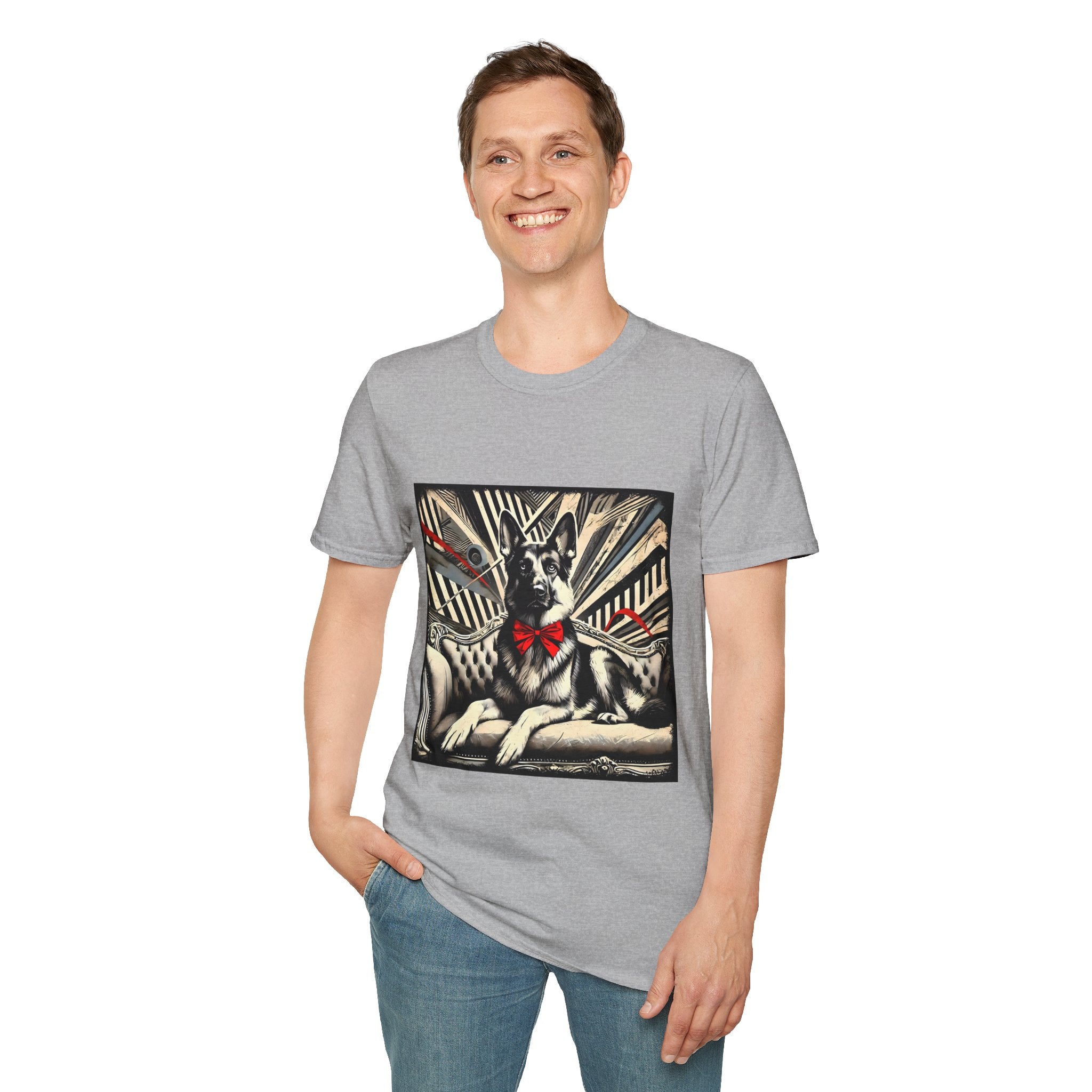 German Shepherd B&W Red Bow | Unisex Dog T-Shirt