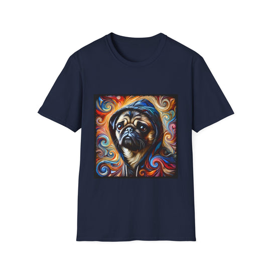 Pug Relaxed Swirl design dog lover unisex t-shirt in navy
