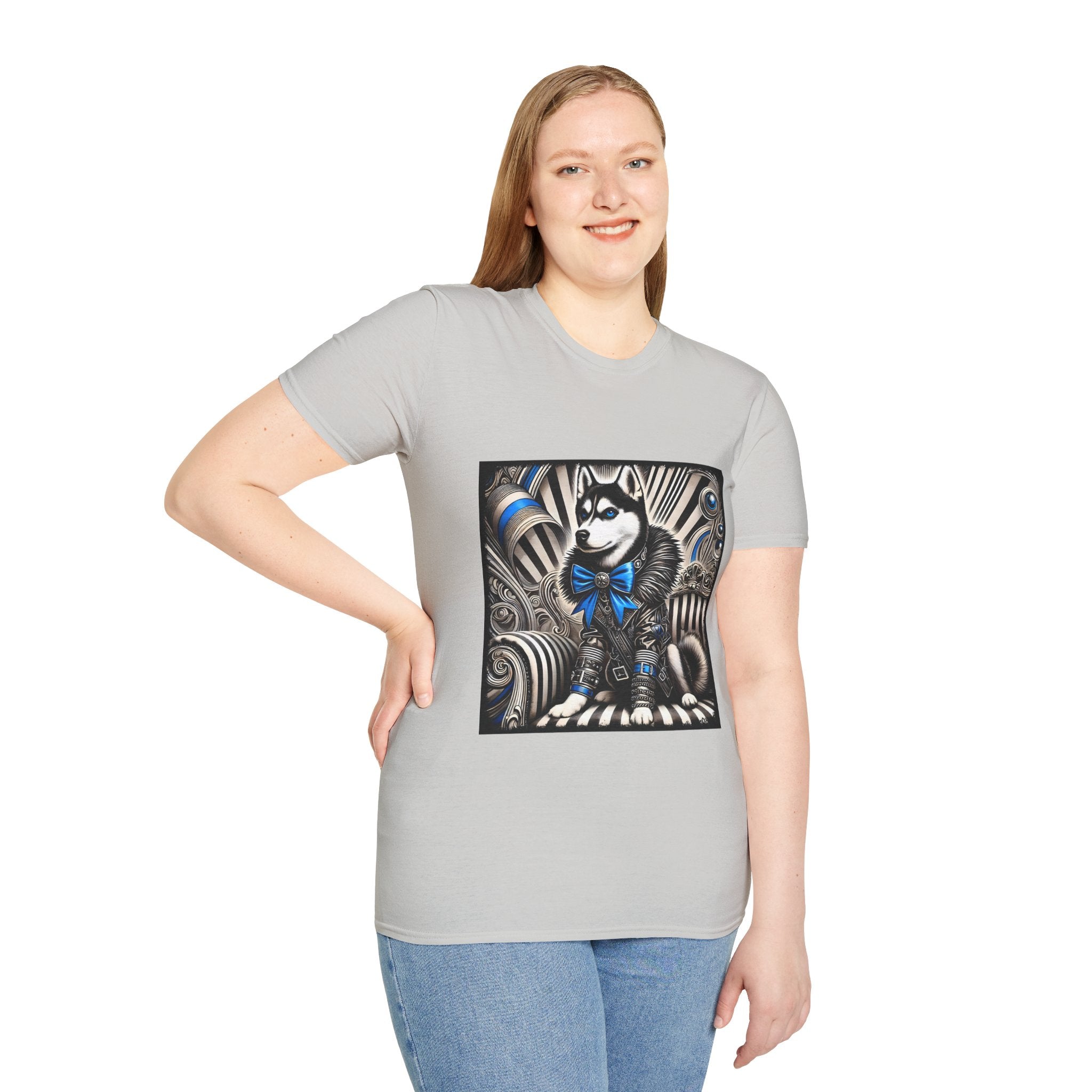 Siberian Husky B&W Blue Bow | Unisex Dog T-Shirt