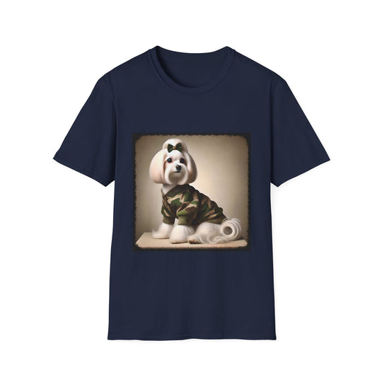 Maltese Camo Cutie design dog lover unisex t-shirt in navy
